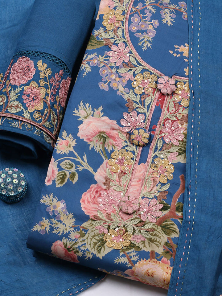 Embroidered Muslin Unstitched Suit With Pant &amp; Dupatta
