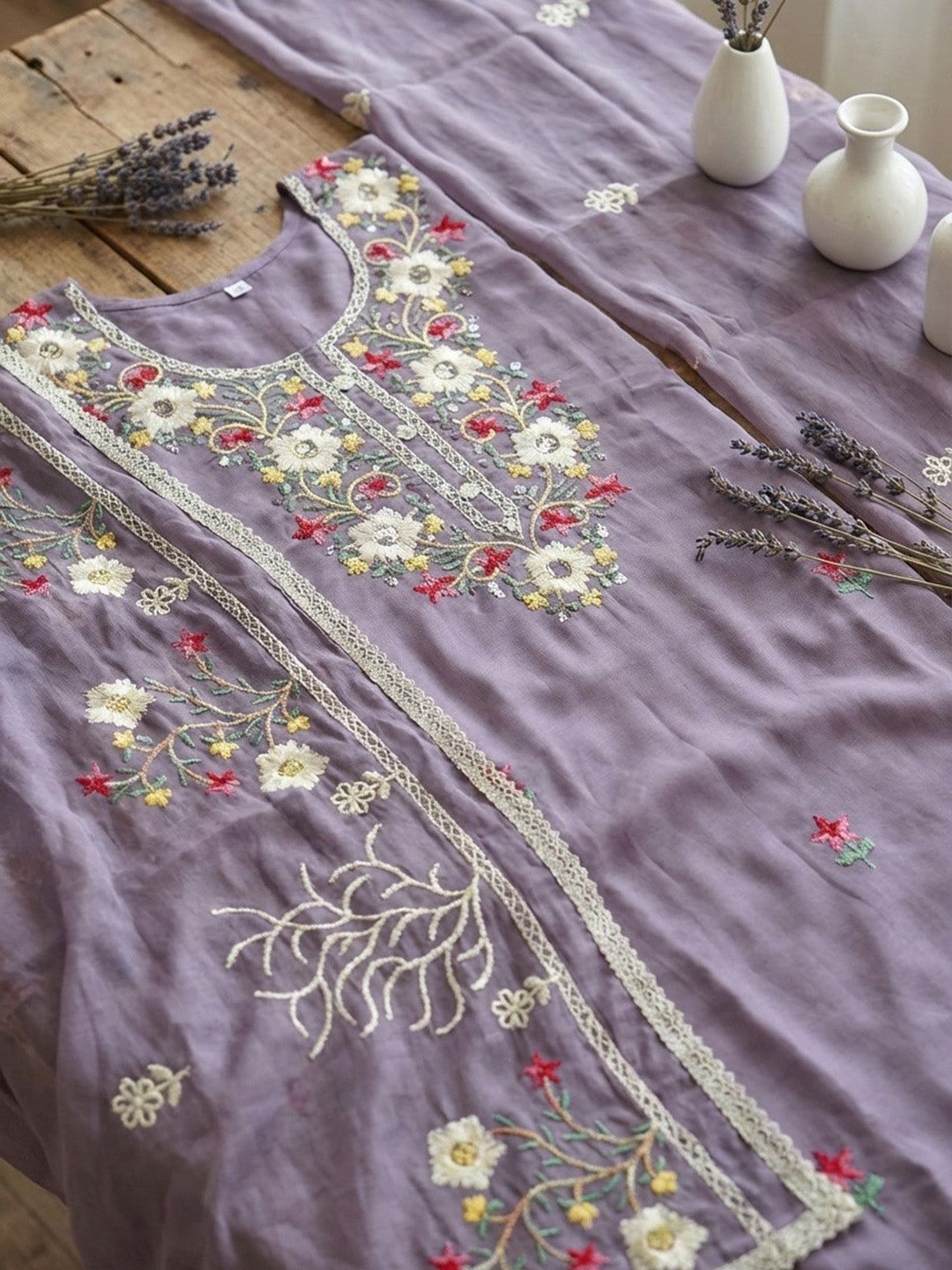 Embroidered Cotton Unstitched Suit With Pant &amp; Dupatta