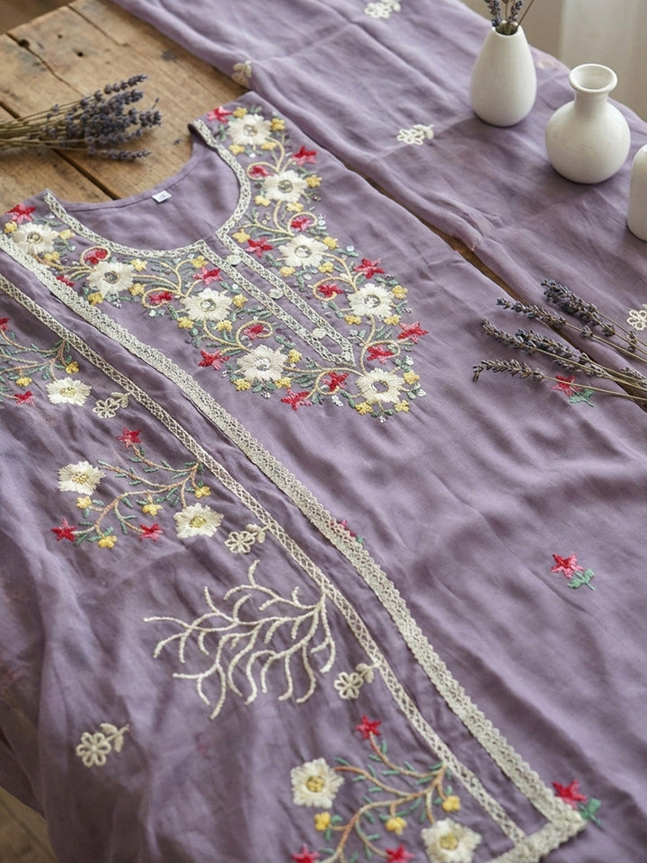 Embroidered Cotton Unstitched Suit With Pant &amp; Dupatta