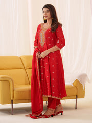 Embroidery Cotton Kurta With Pants & Dupatta