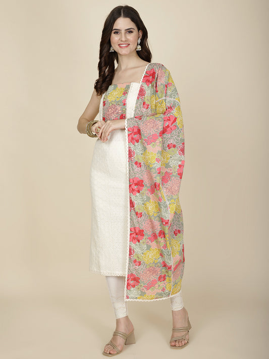 Neck Embroidered Cotton Unstitched Suit Piece With Dupatta