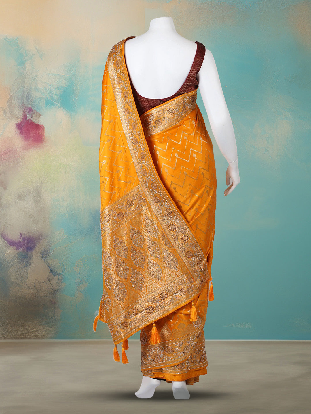 Woven Design &amp; Embellished Border Satin Saree
