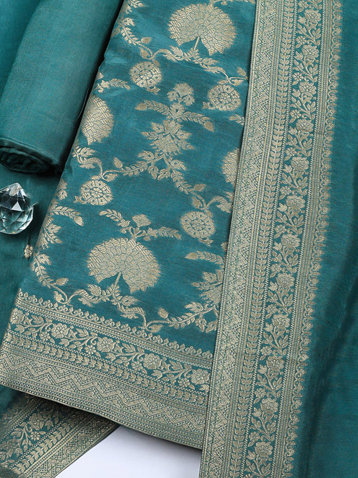 Woven Design Chanderi Unstitched Suit With Pant &amp; Dupatta