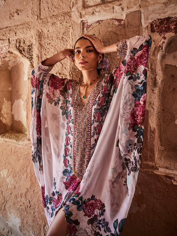 Digital Floral Printed Crepe Kaftan Dress