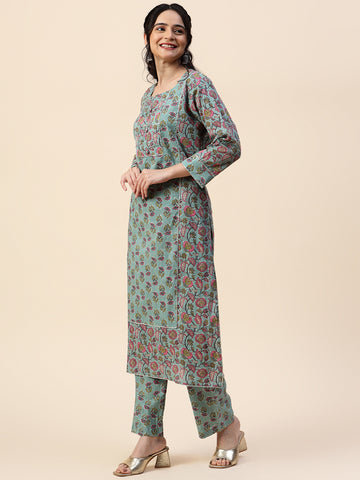 Floral Printed Formal Straight Cotton Kurta With Pants