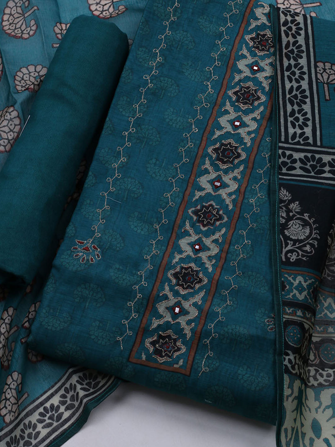 Printed Cotton Blend Unstitched Suit With Dupatta