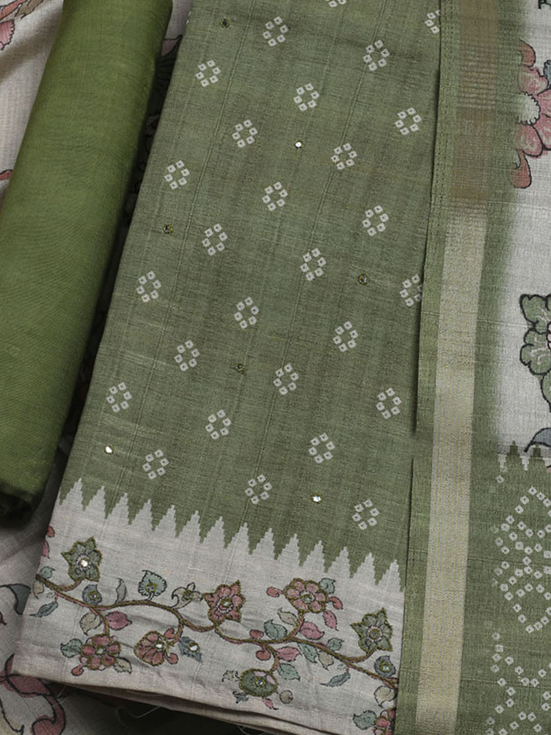Embroidered Tussar Unstitched Suit With Dupatta