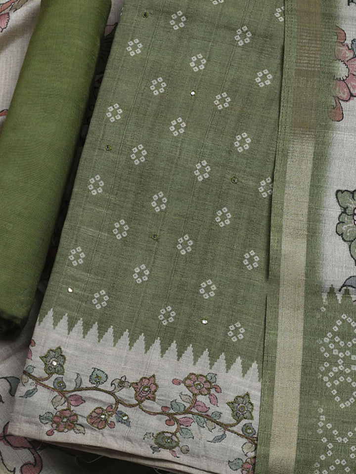 Embroidered Tussar Unstitched Suit With Dupatta