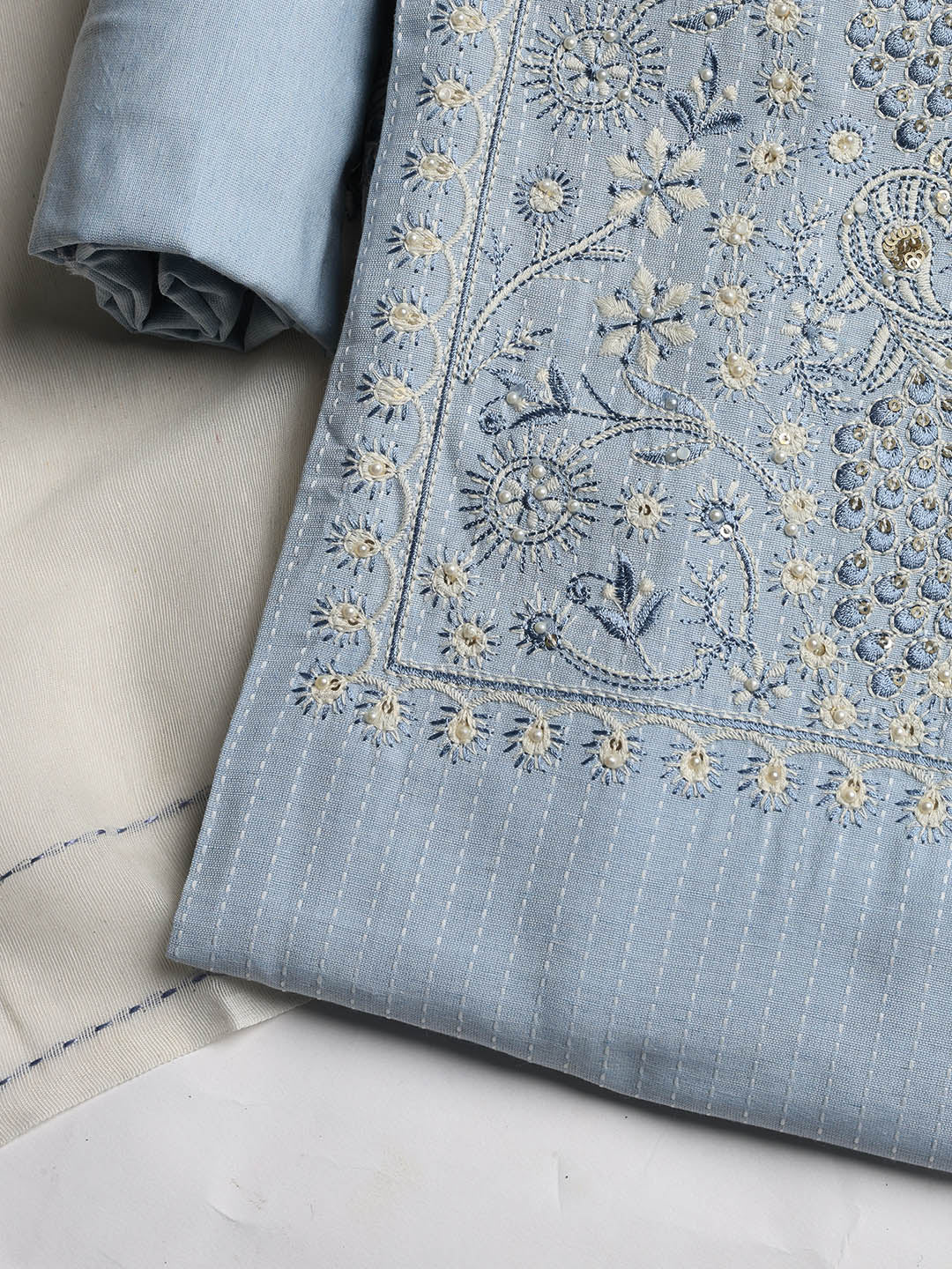 Embroidered Cotton Blend Unstitched Suit With Dupatta