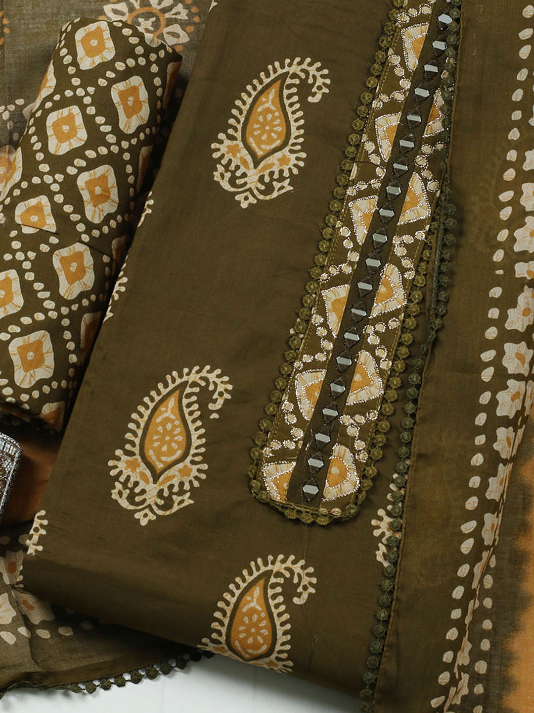 Embroidered Cotton Blend Unstitched Suit With Pant Dupatta