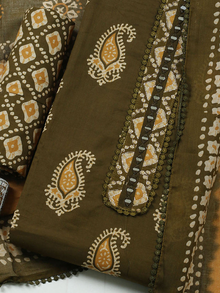 Embroidered Cotton Blend Unstitched Suit With Pant Dupatta