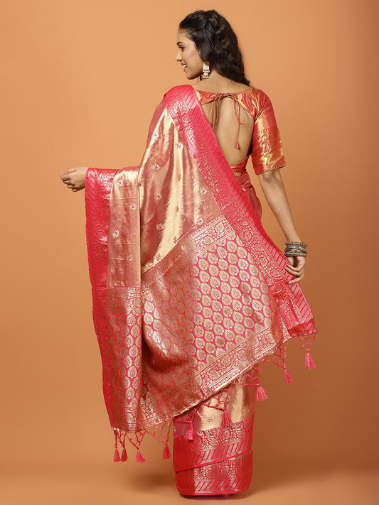 Plain Zari Border Banarasi Woven Saree