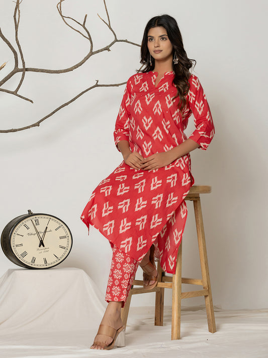 Printed Cotton Blend Kurta With Pants