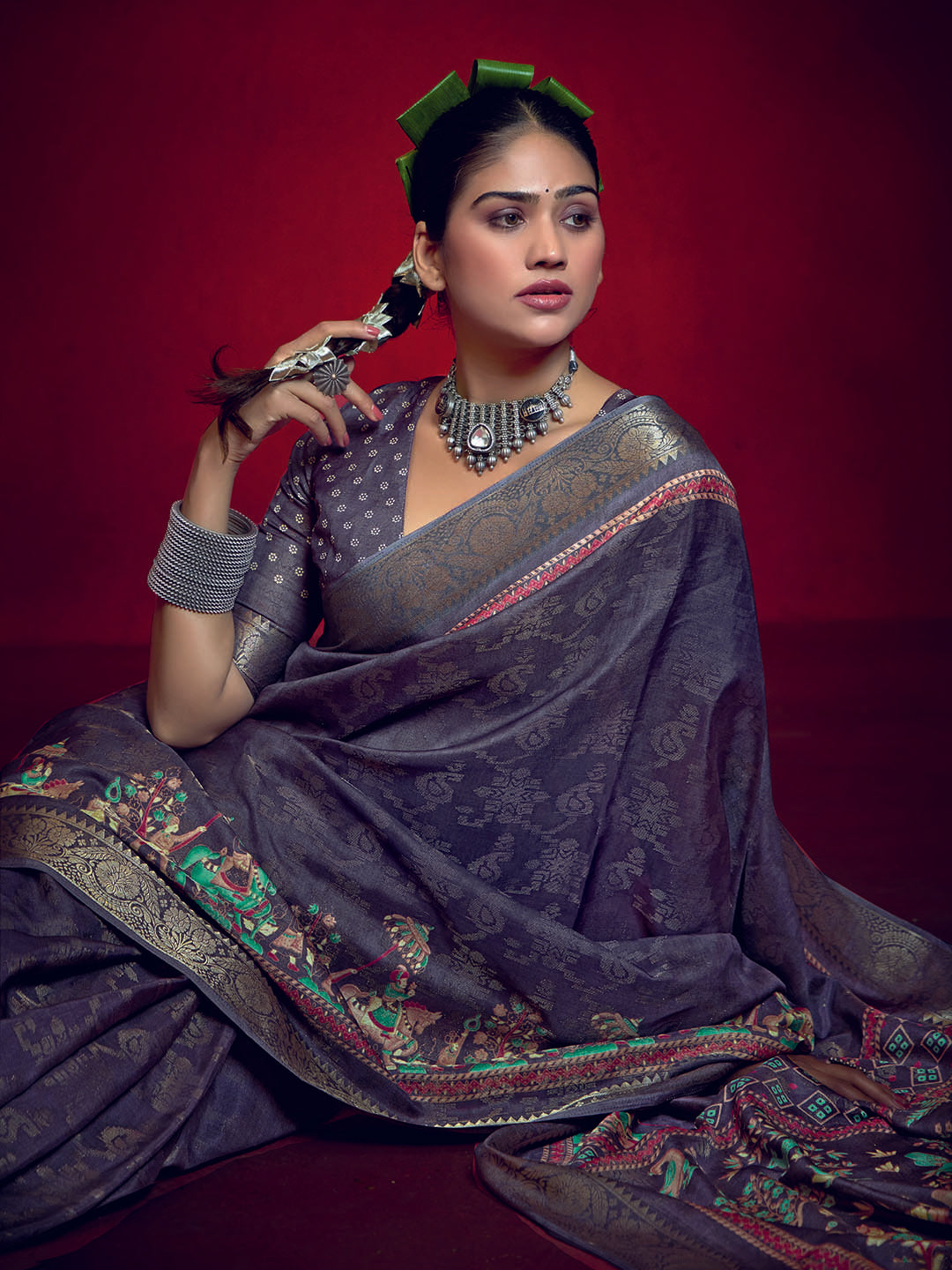 Abstract Printed Art Silk Saree