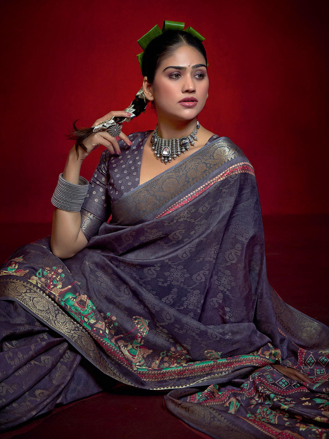 Abstract Printed Art Silk Saree