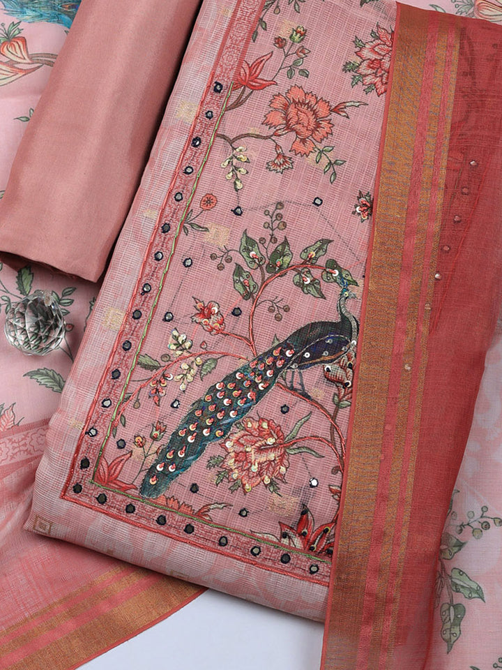 Embroidered Cotton Blend Unstitched Suit With Pant &amp; Dupatta