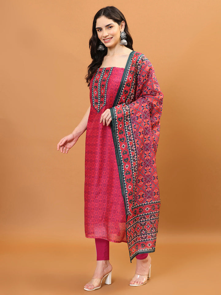 Printed Chanderi Unstitched Suit Piece With Dupatta