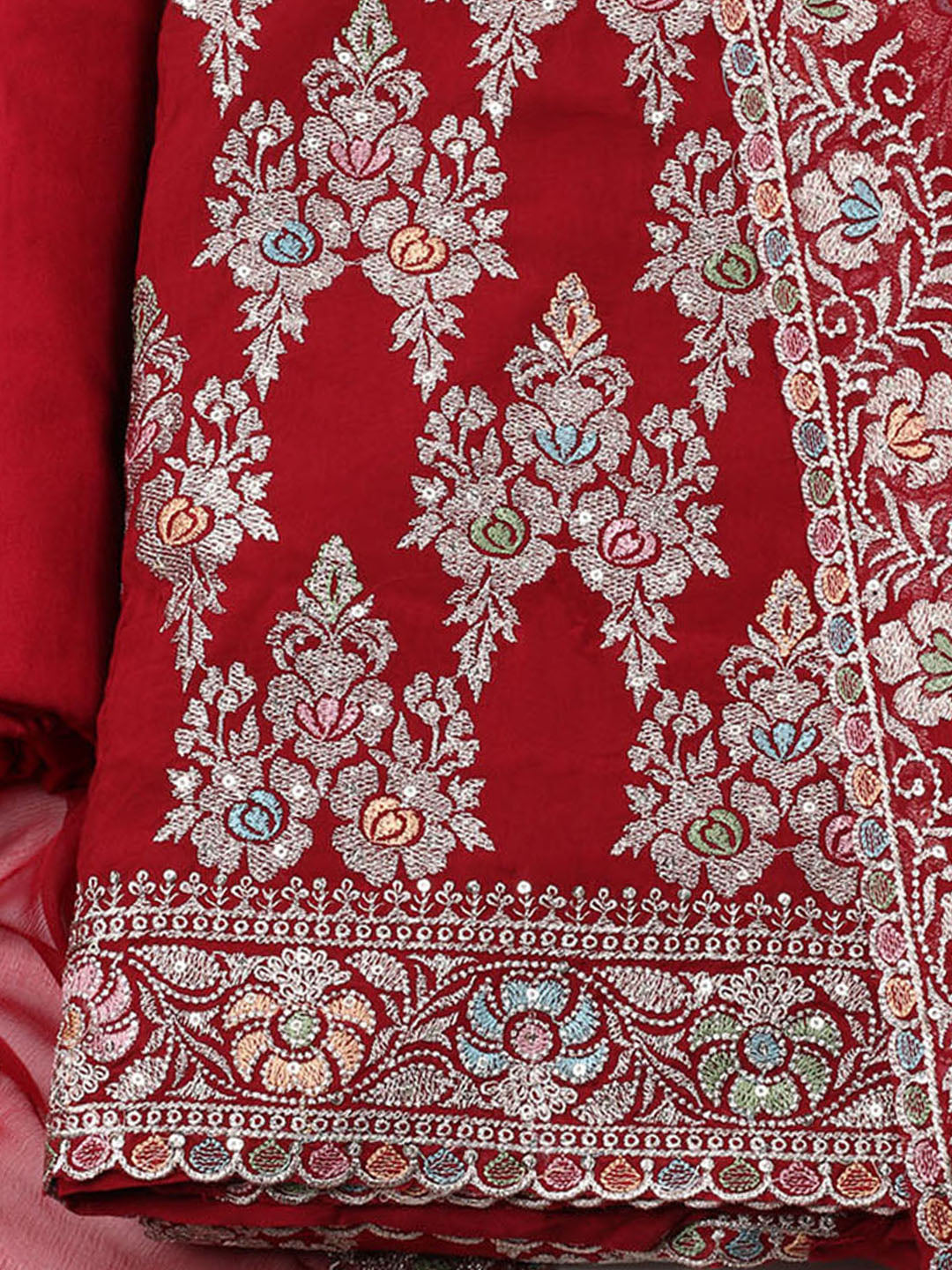 Embroirdred Oraganza Unstitched Suit With Dupatta