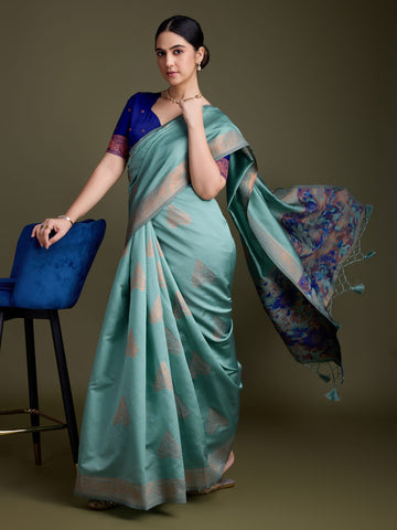 Zari Border Booti Art Silk Woven Saree