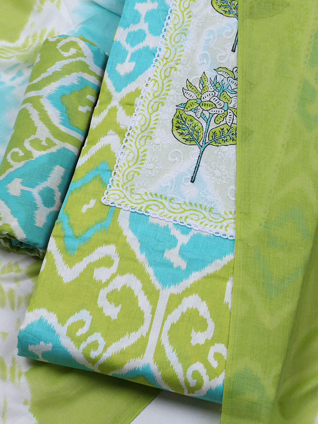 Printed Cotton Blend Unstitched Suit With Dupatta