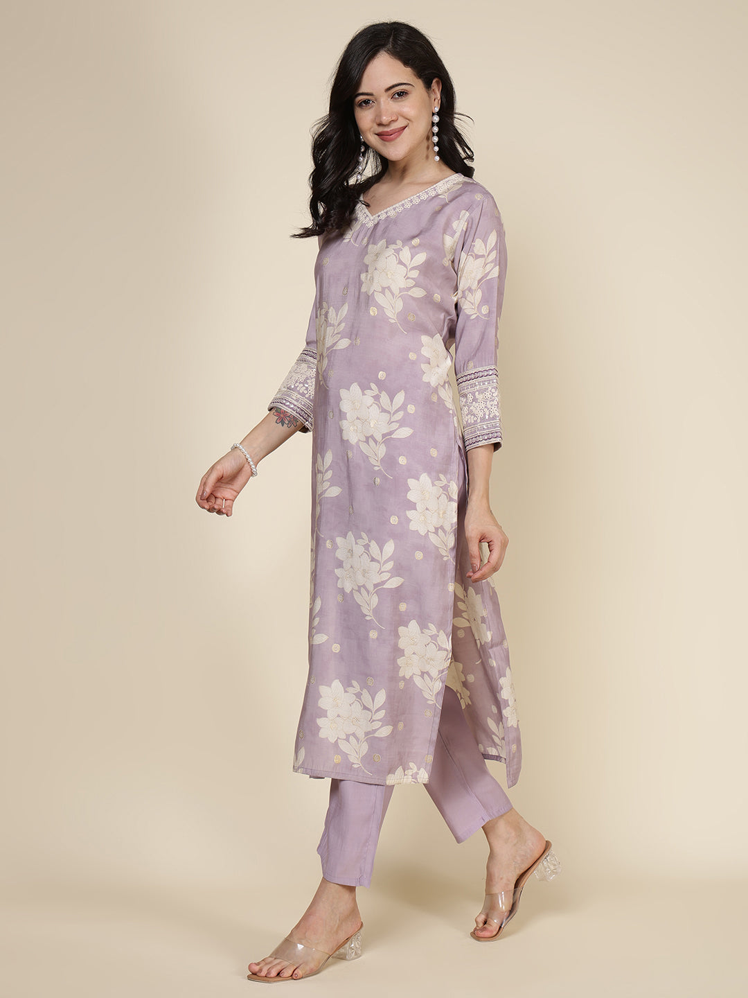 Plain Cotton Blend Kurta With Pants