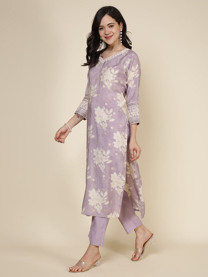 Plain Cotton Blend Kurta With Pants