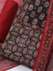 Printed Cotton Blend Unstitched Suit With Pant & Dupatta