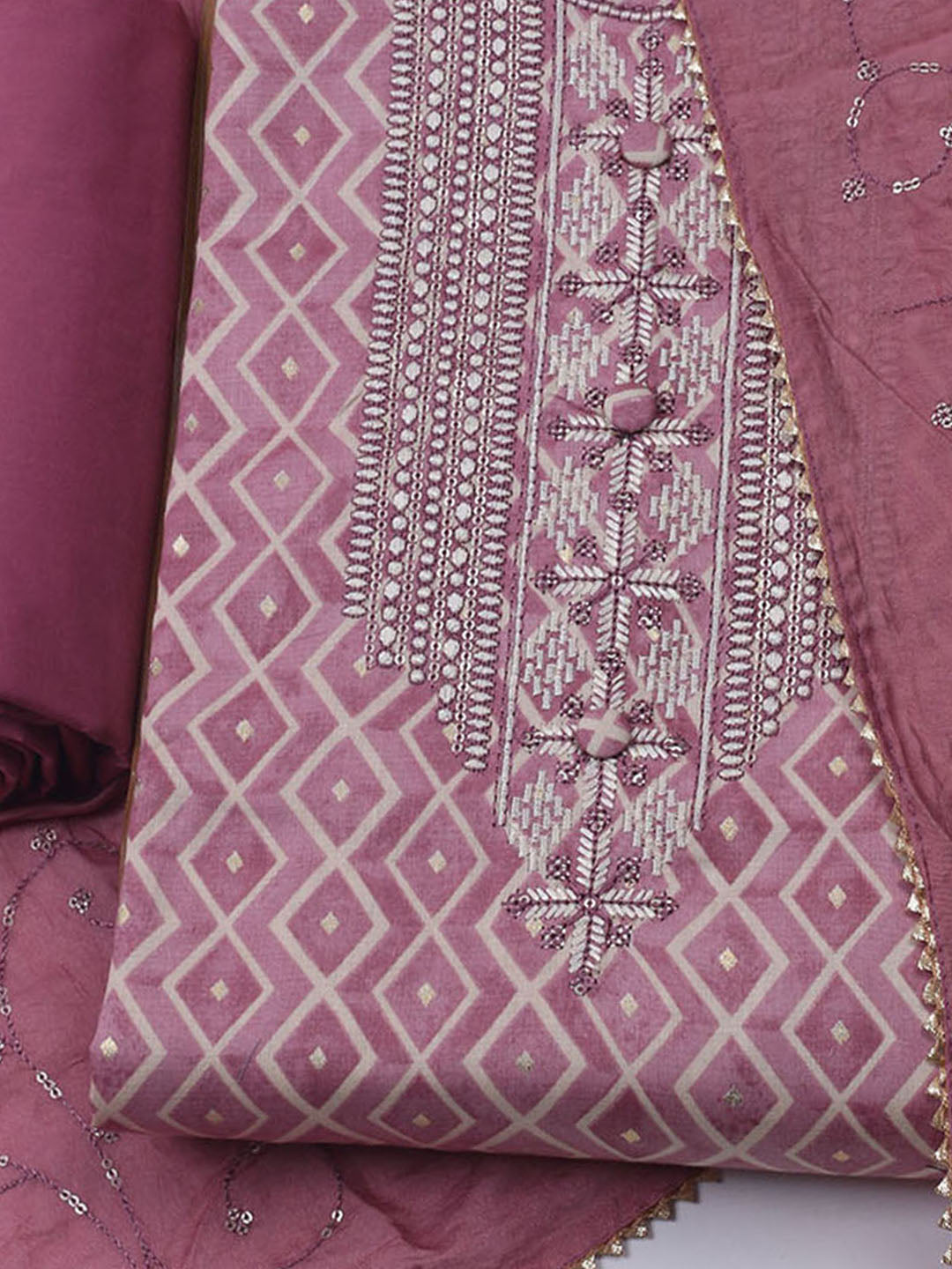 Printed Cotton Blend Unstitched Suit With Dupatta