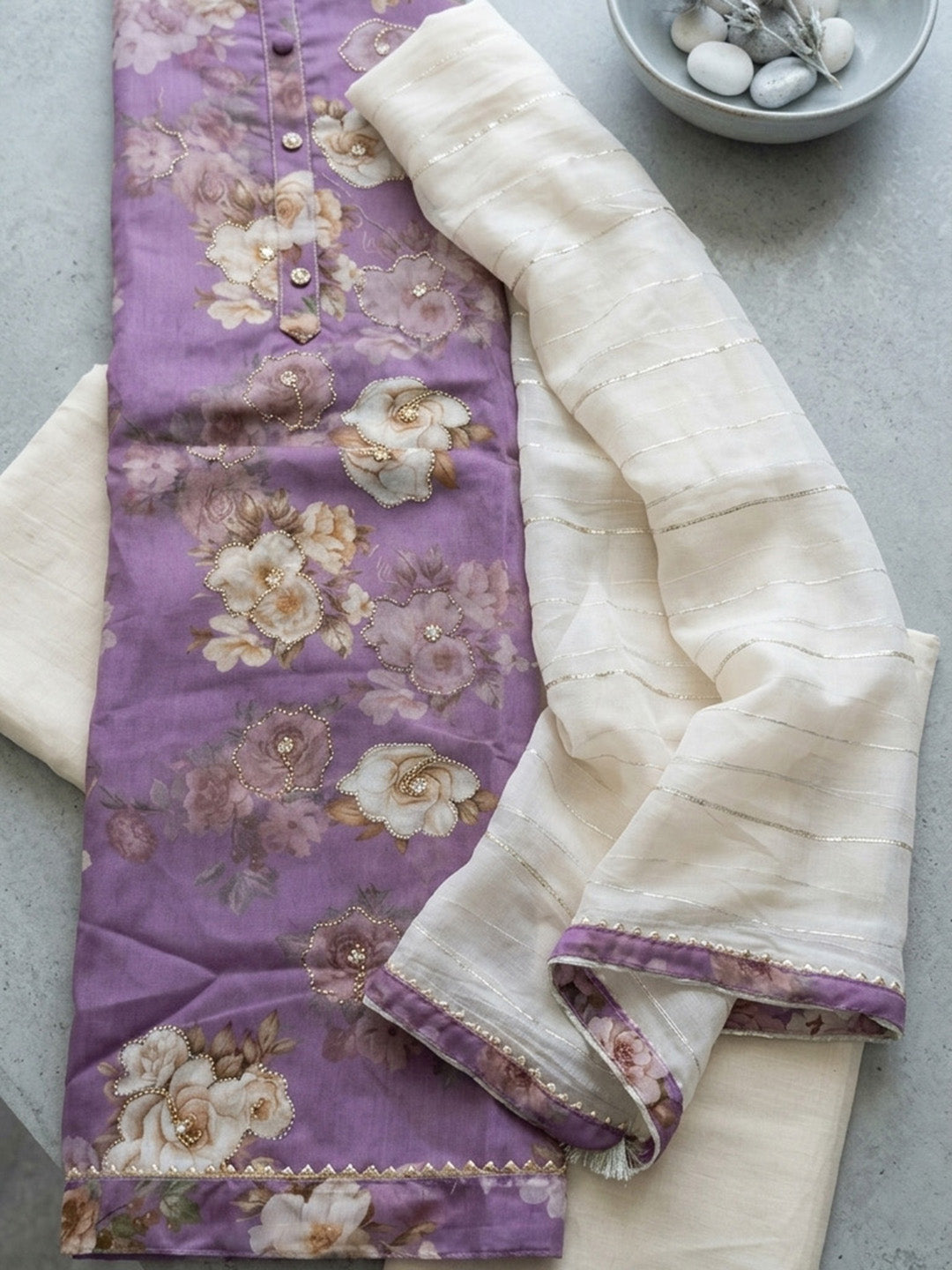 Embroidered Cotton Blend Unstitched Suit With Pant &amp; Dupatta