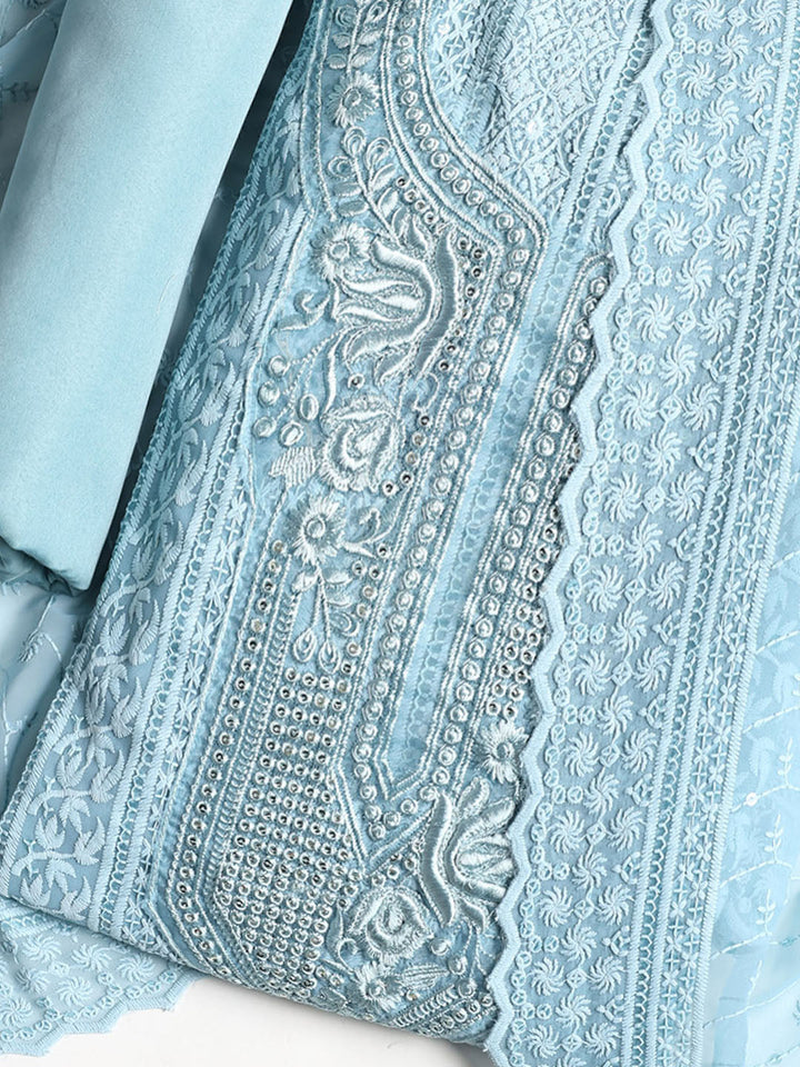 Chikan Work Georgette Unstitched Suit With Dupatta