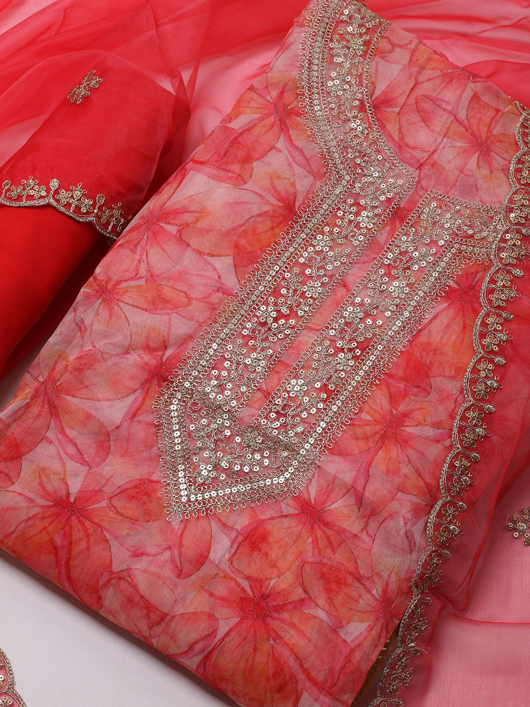 Zari Jaal Art Silk Unstitched Suit With Dupatta