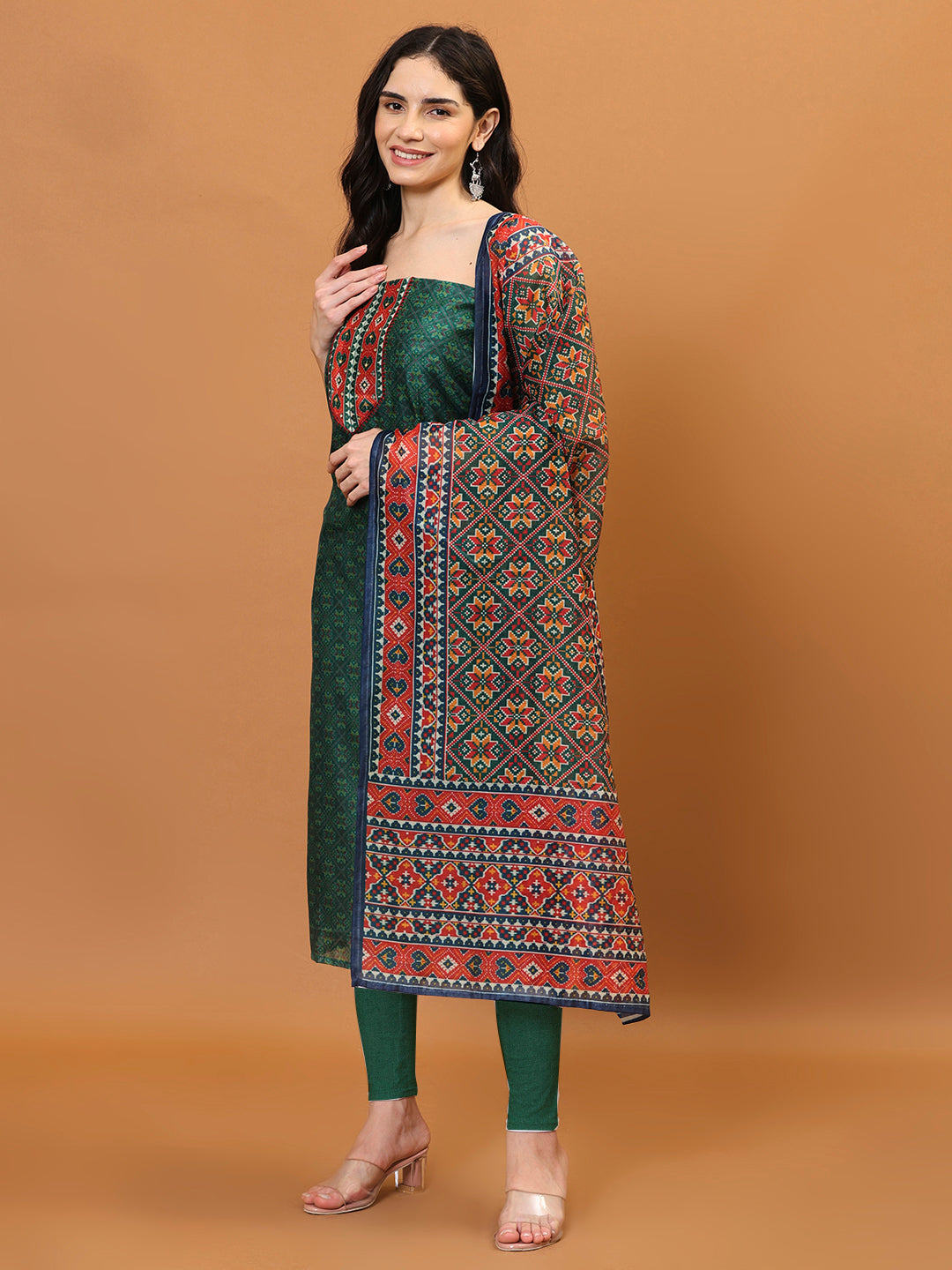 Printed Chanderi Unstitched Suit Piece With Dupatta