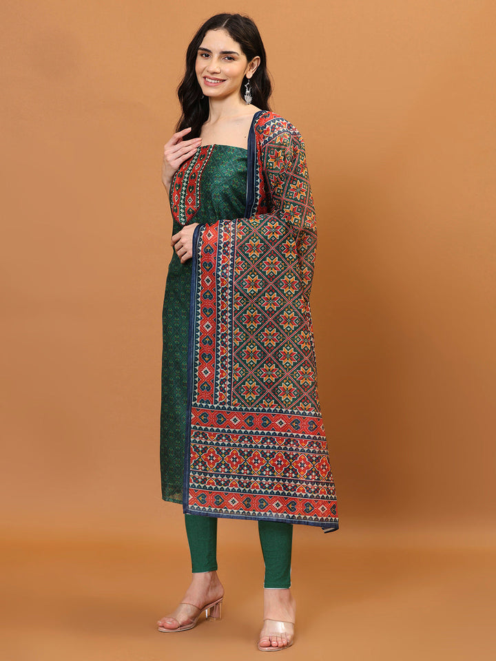 Printed Chanderi Unstitched Suit Piece With Dupatta