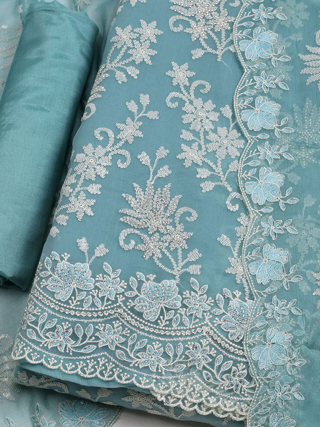 Embroidered Organza Unstitched Suit With Dupatta