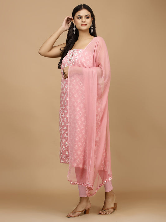 Neck Patti Printed Cotton Unstitched Suit With Dupatta