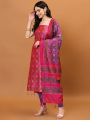 Patola Print Cotton Unstitched Suit Piece With Dupatta