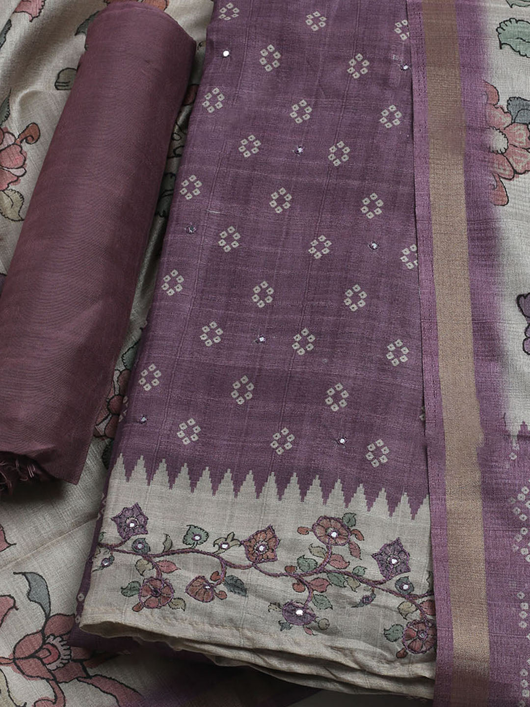 Embroidered Tussar Unstitched Suit With Dupatta