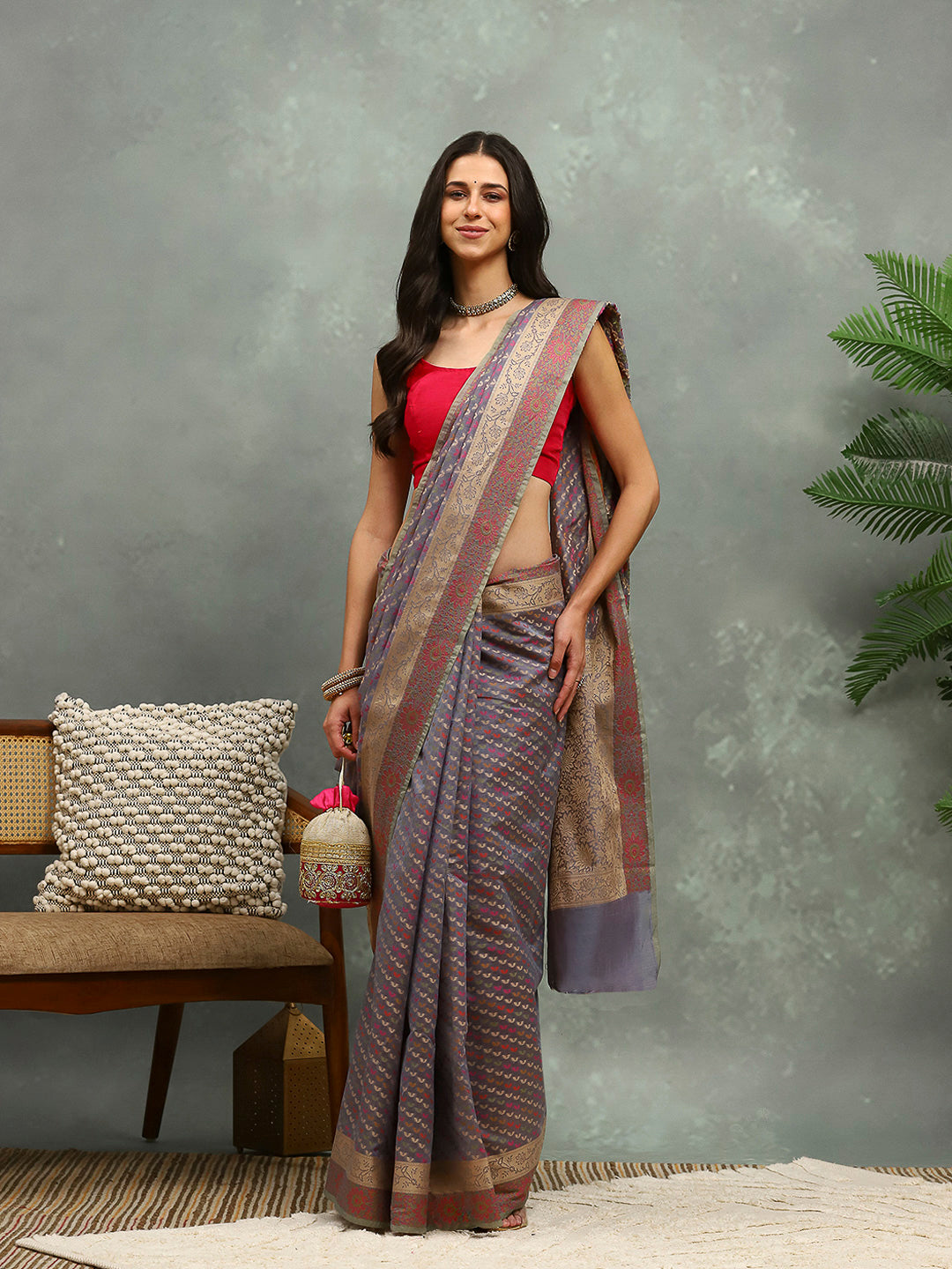 Resham Embroidered Cotton Blend Woven Saree