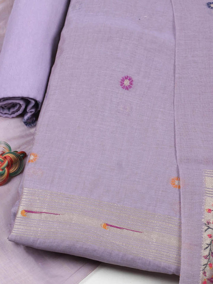 Embroidered Chanderi Unstitched Suit With Pant &amp; Dupatta