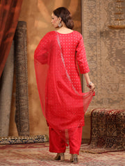 Neck Embroidered Art Silk Kurta With Pants & Dupatta