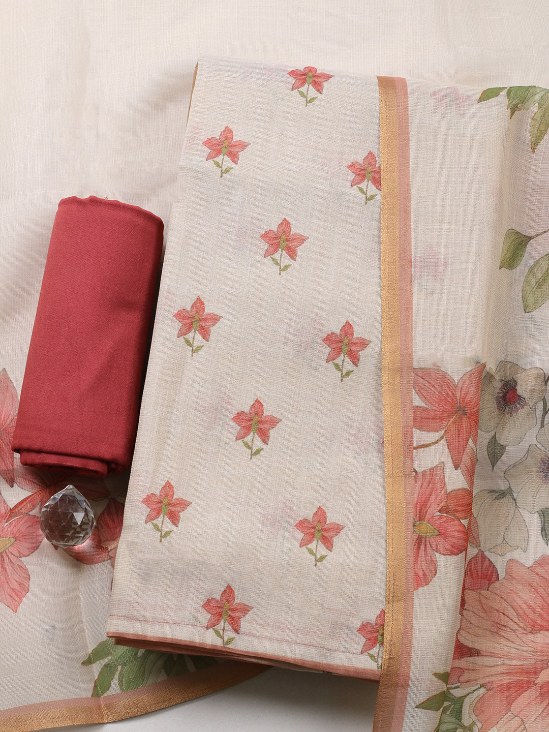 Printed Tissue Unstitched Suit With Pant &amp; Dupatta