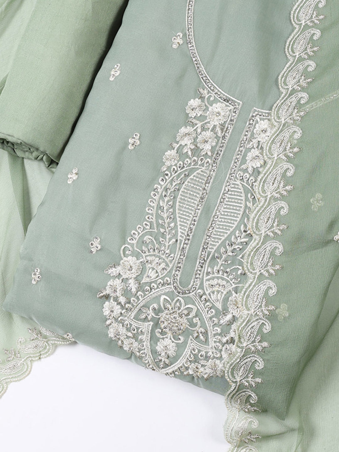 Embroidered Organza Unstitched Suit With Dupatta