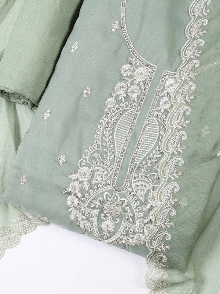 Embroidered Organza Unstitched Suit With Dupatta