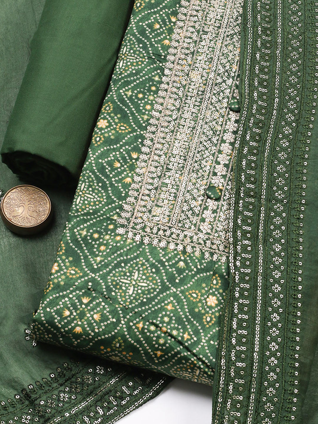 Embroidered Cotton Unstitched Suit With Pant &amp; Dupatta