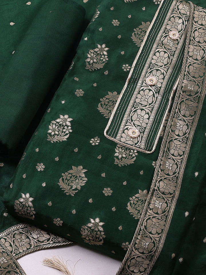 Embroidered Chanderi Unstitched Suit With Pant &amp; Dupatta