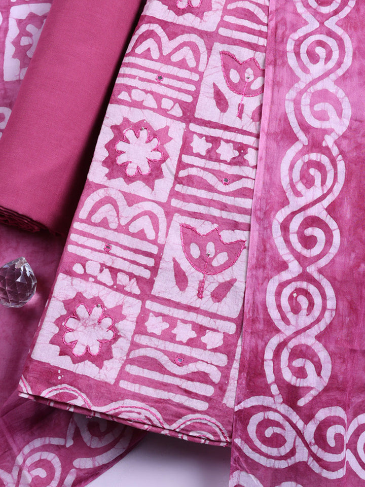Printed Cotton Blend Unstitched Suit With Pant &amp; Dupatta