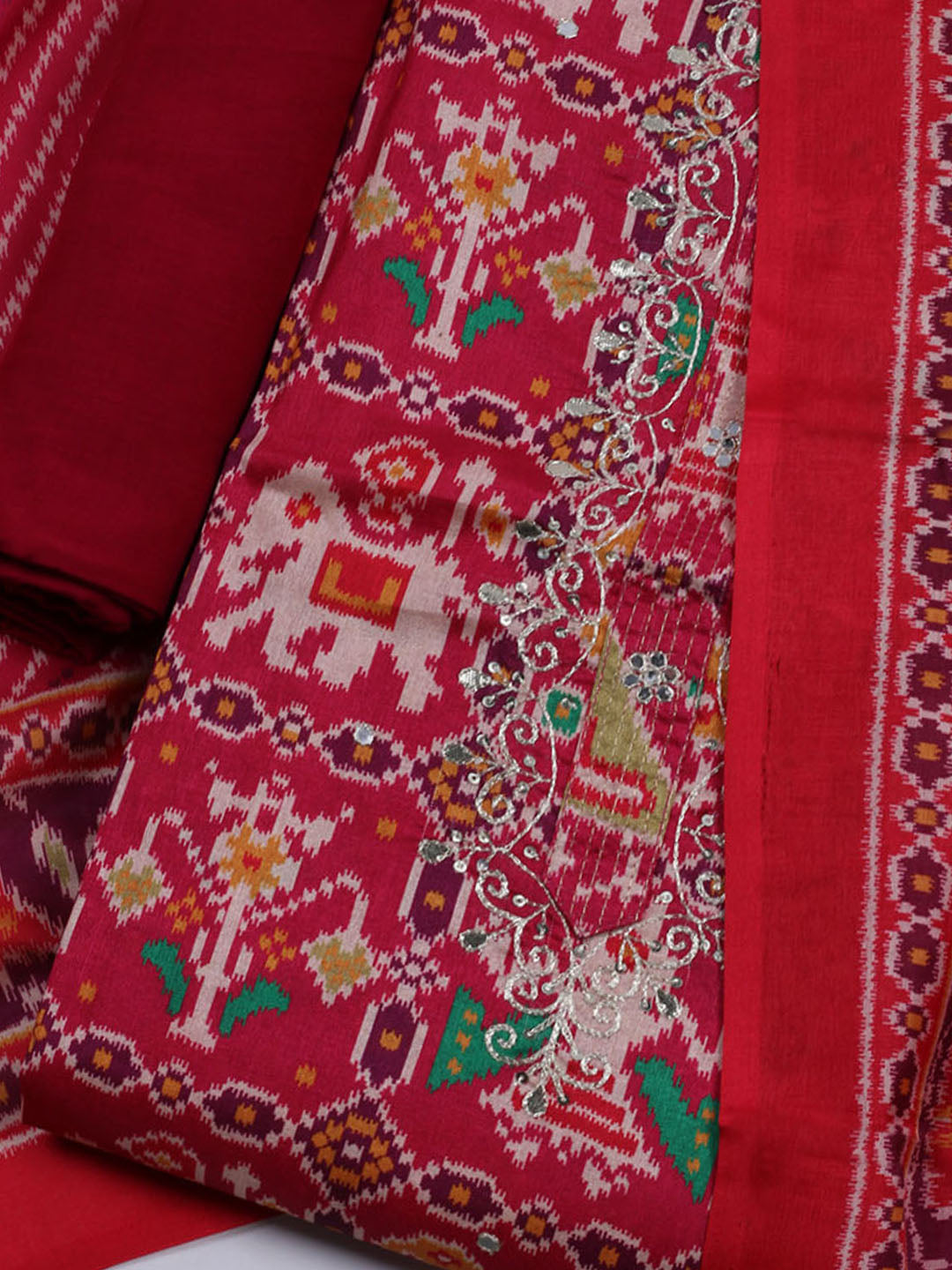 Printed Chanderi Unstitched Suit With Dupatta