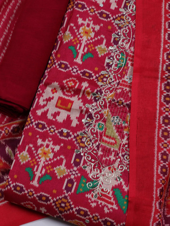 Printed Chanderi Unstitched Suit With Dupatta