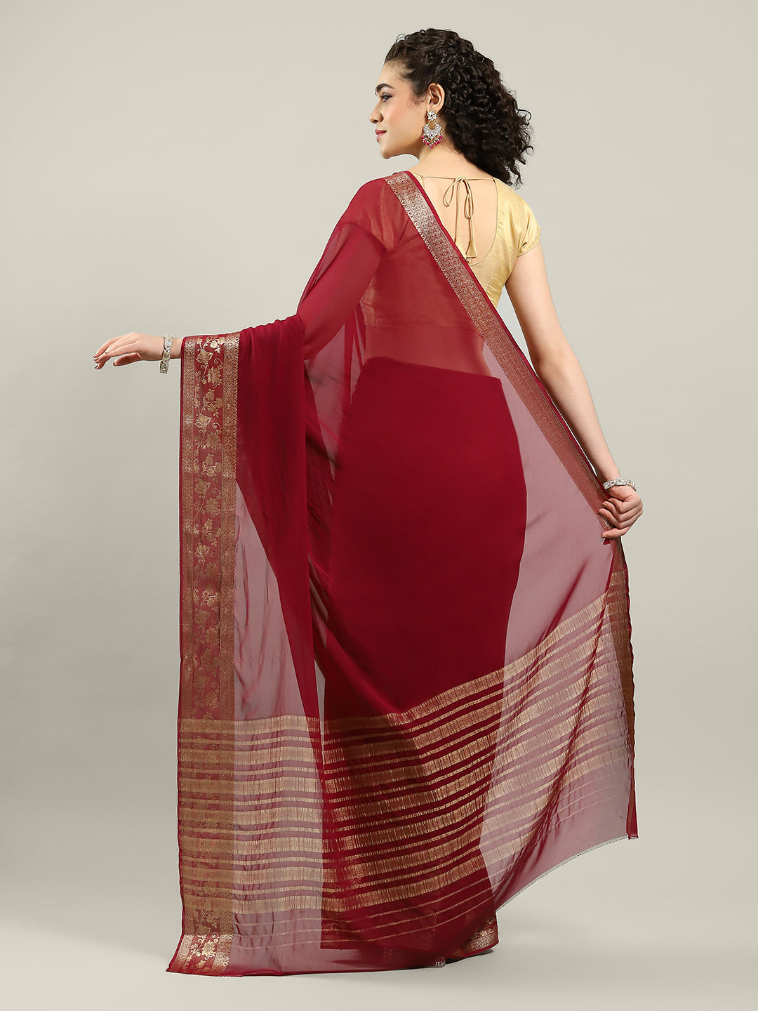 Zari Border Chiffon Woven Saree