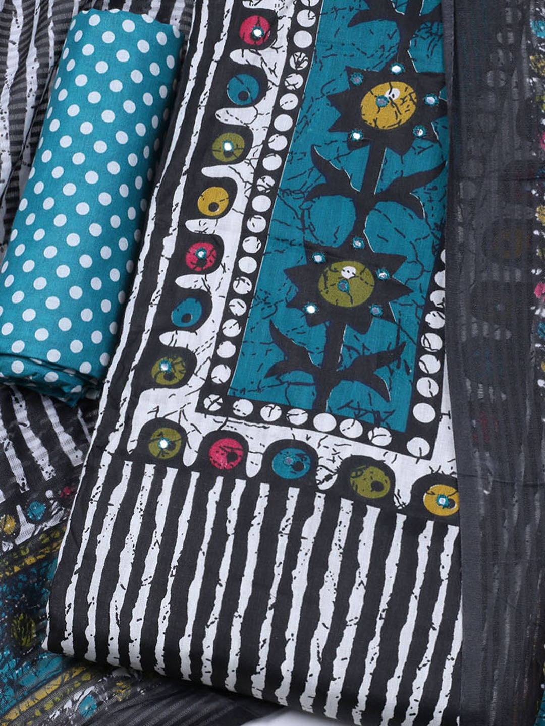 Printed Cotton Blend Unstitched Suit With Dupatta
